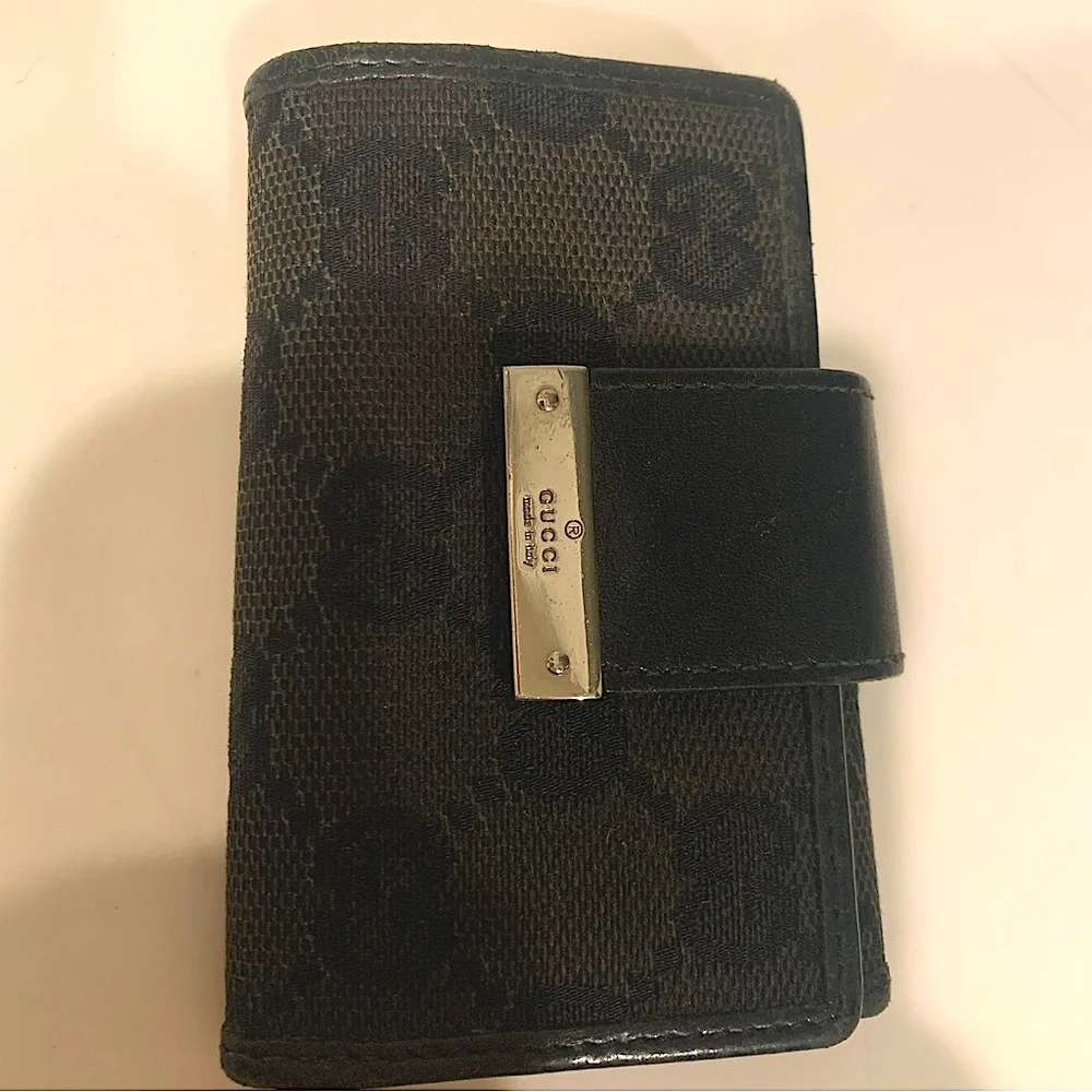 Vintage Gucci GG logo black Canvas and Leather Key Case Holder Wallet Organizer - Picture 2 of 12